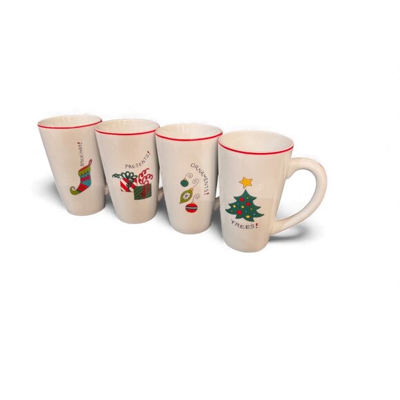 🎄 Fitz and Floyd Gourmet Happy Holidays Mug Set – Stockings, Presents, Ornament - Picture 1 of 3
